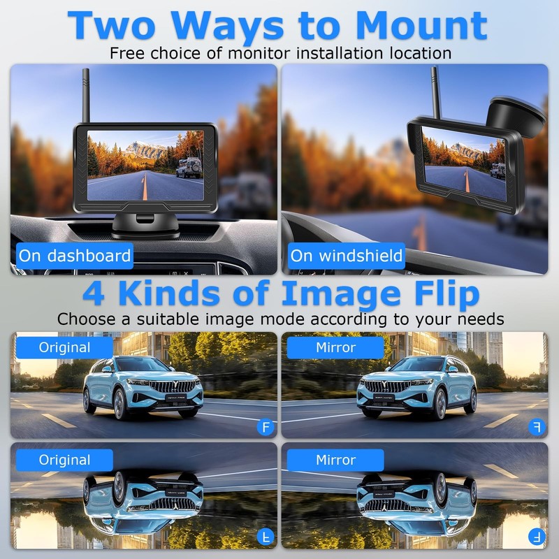 Wireless Backup Camera for Car【6 LED】 5'' AHD 1080P Back up 5 inch, Black gallery
