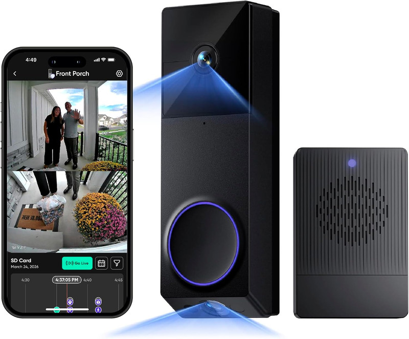 Wireless Duo Cam Video Doorbell (Chime Included), Battery Powered, 2K Full HD Vi