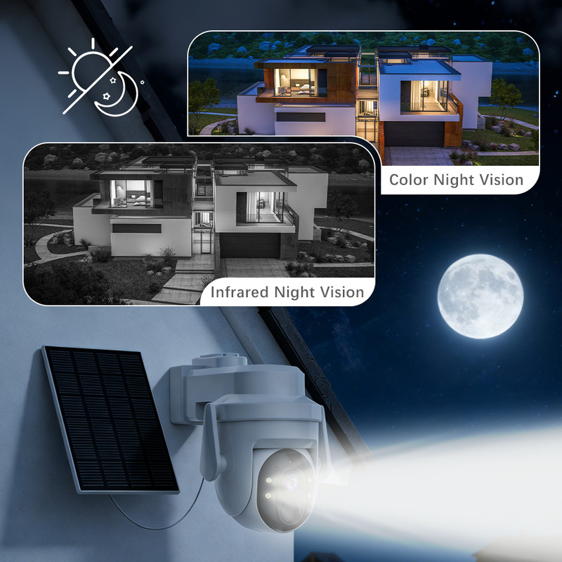 3PK Wireless Solar Security Camera WiFi Home Outdoor PTZ Camera Built-in Battery gallery