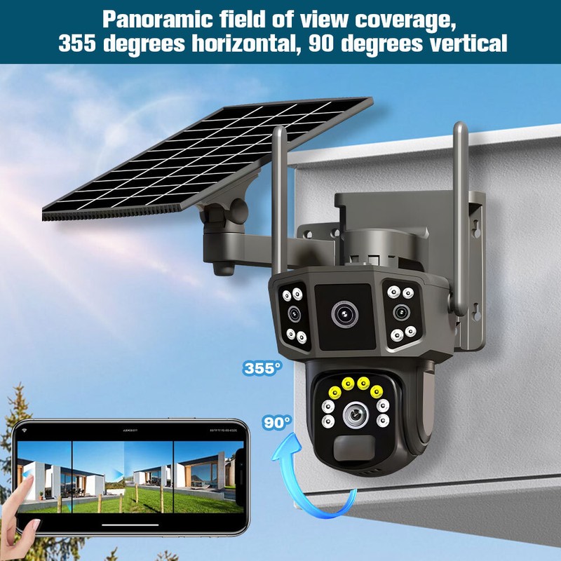 3 Lens HD 9MP WiFi Solar Battery Camera Wireless Outdoor CCTV Home Security Cam gallery