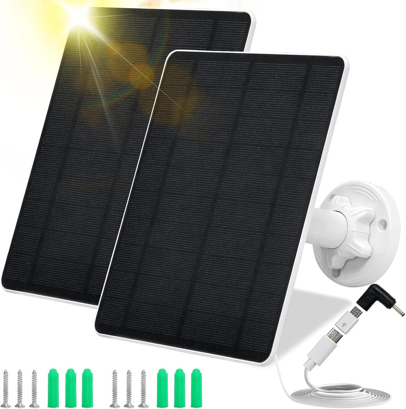 2 Pack 5W Solar Panel for Security Camera IP65 Waterproof 360° Adjustable Mount