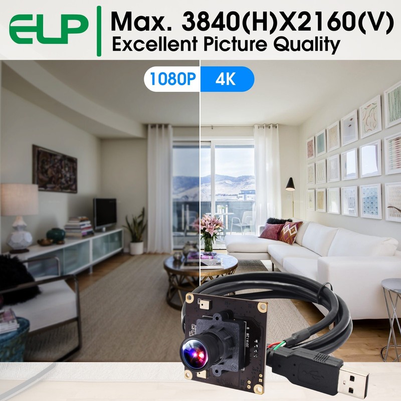 ELP 4K High Speed 3840x2160 MJPEG 30fps USB Camera Module w/ No Distortion Lens gallery