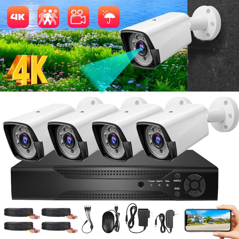 4 Camaras De Seguridad Exterior 5MP 4K Home DVD Con Vision Nocturna Video