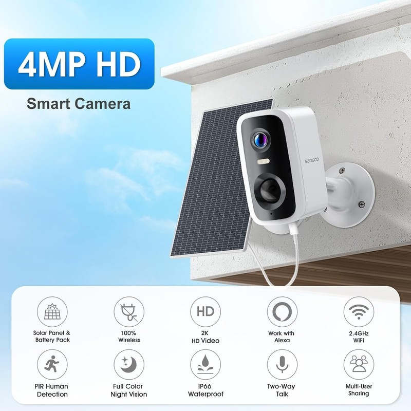 4MP Solar Battery Powered Wifi Security Camera Wireless 2-Way Audio PIR Outdoor gallery