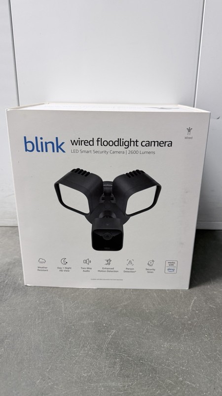 Blink Wired Outdoor Floodlight Camera Black LED Smart Security Cam 2600 Lumens