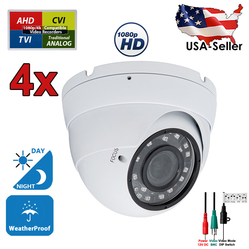4 Pcs CCTV Security Camera HD 1080p AHD TVI CVI Night Vision Outdoor Indoor
