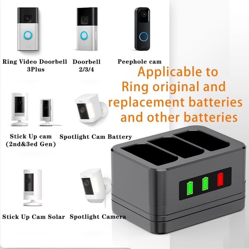 3-Slot Ring Battery Charger Dock with LED Display for Video Doorbells Cameras... gallery