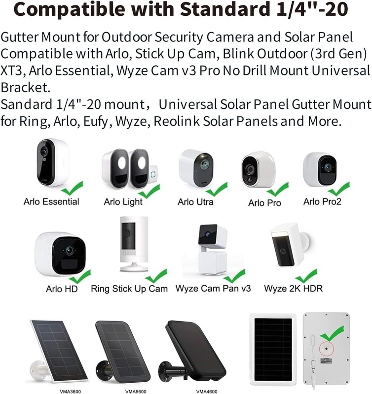 Tonton White Gutter Mount: Solar Panel & Security Camera Bracket for Ring, Ar... gallery