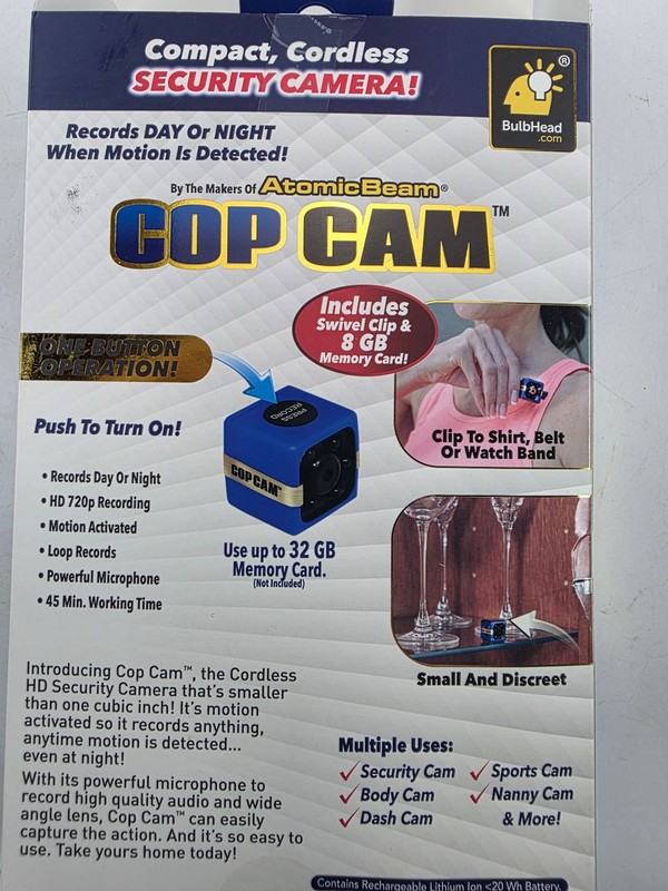 Atomic Beam Cop USB Cam Motion Activated 720p Wi-Fi IP Camera Blue 8GB microSD gallery
