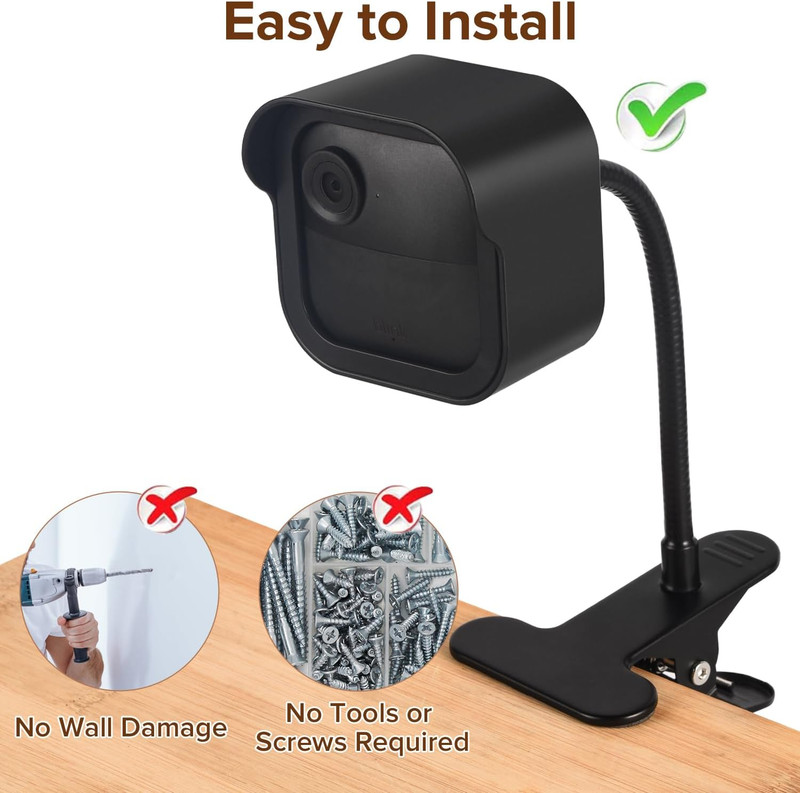 Weatherproof Clip Clamp Mount for Blink Outdoor Cameras with Gooseneck Arm gallery