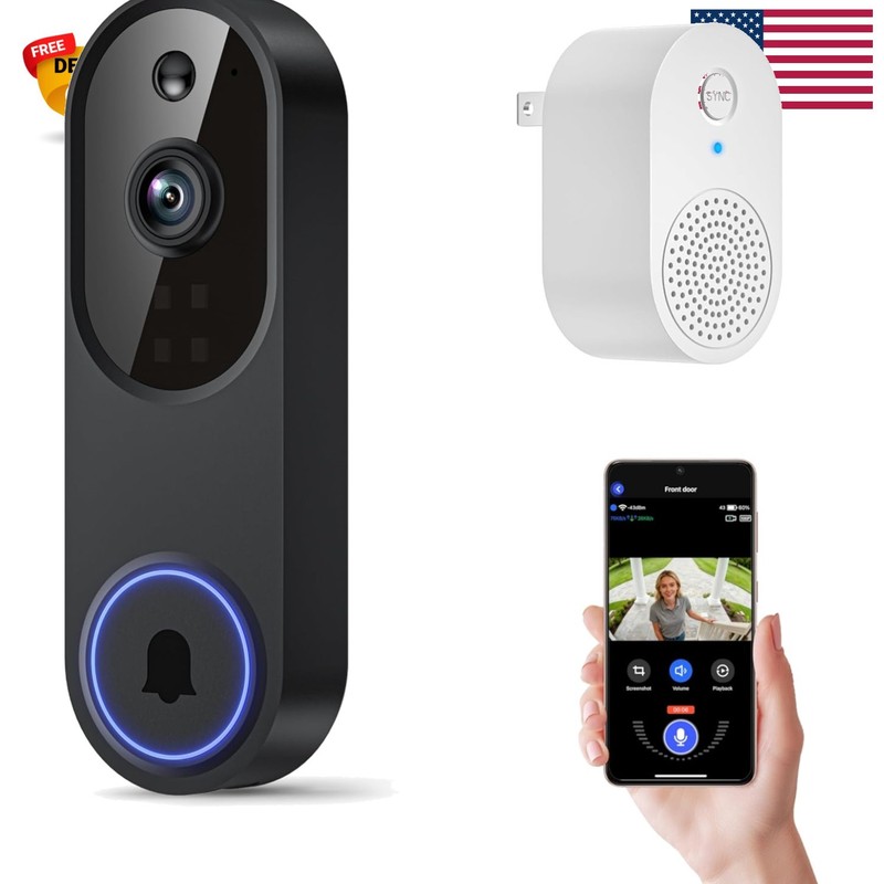1080p Wi-Fi Doorbell Camera with Smart Features – Two-Way Audio & Motion Alerts