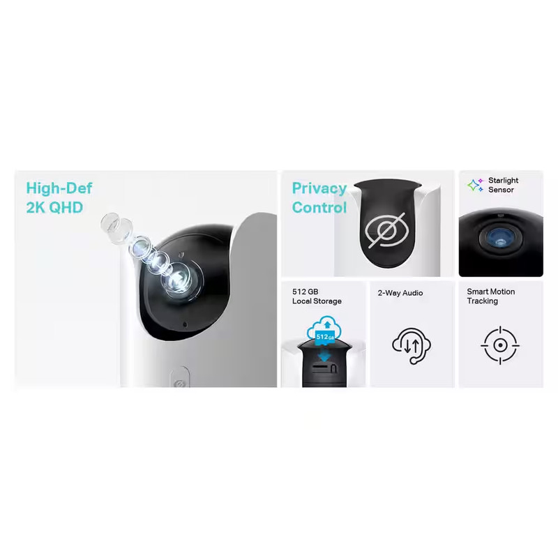 Tapo 2K QHD Wi-Fi Pan/Tilt Plug-In Home Security Camera, Privacy Control, Smart gallery