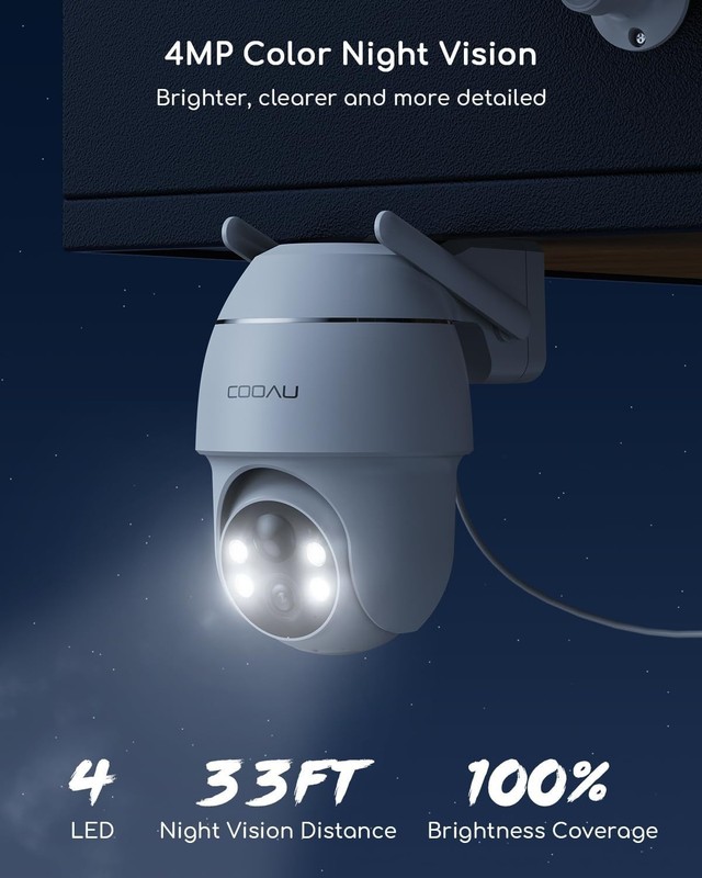 COOAU 4MP Solar Security Cameras Wireless 64GB Local Storage Outdoor Camera gallery