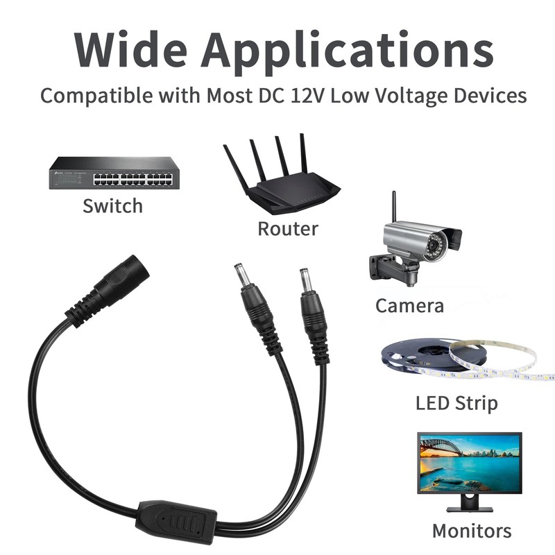 YACSEJAO 2PCS 12V DC Y Splitter Cable 1FT 3.5mm x 1.35mm 1 1 foot, Black gallery
