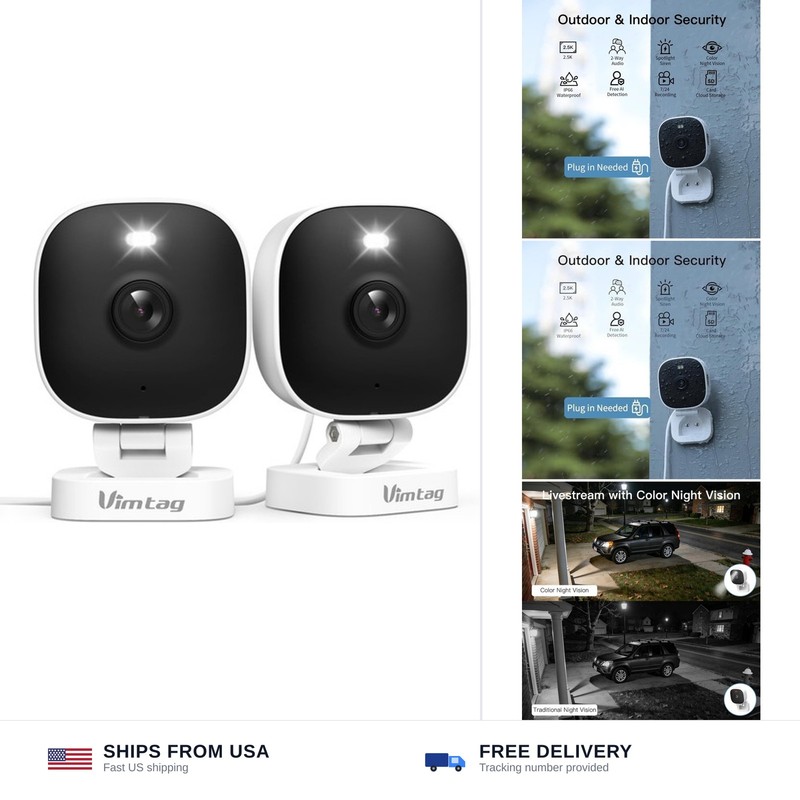 VIMTAG 2.5K Cameras for Home Security Outdoor/Indoor, Color Night Vision Secu…