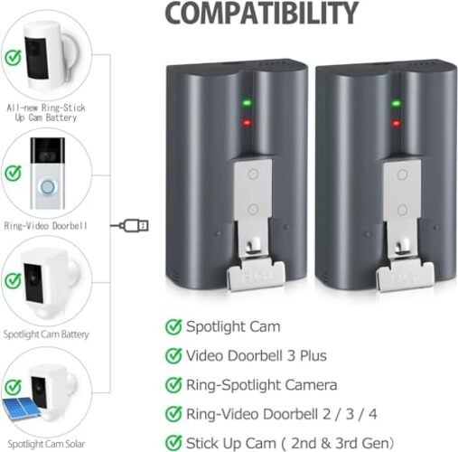 2 Packs 6040mAh Rechargeable Battery Compatible with Ring-Video Doorbell gallery