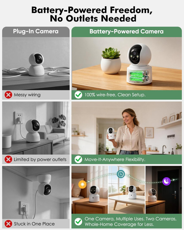 Battery Powered Indoor Camera Wireless 2 Pack, PTZ Pet Camera with 6000Mah Recha gallery