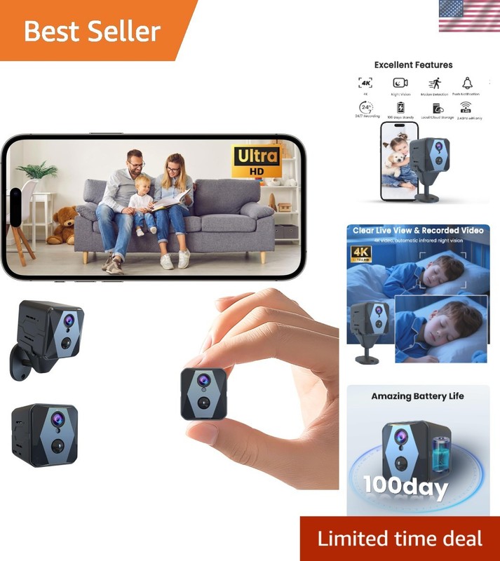 Portable 4K Indoor Camera with AI Detection & 100-Day Standby for Home Security