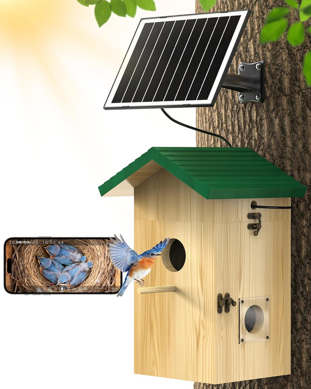 Kinetcam Bird House with Camera Solar Powered, 2K HD Wi-Fi Bird Watching Cam for