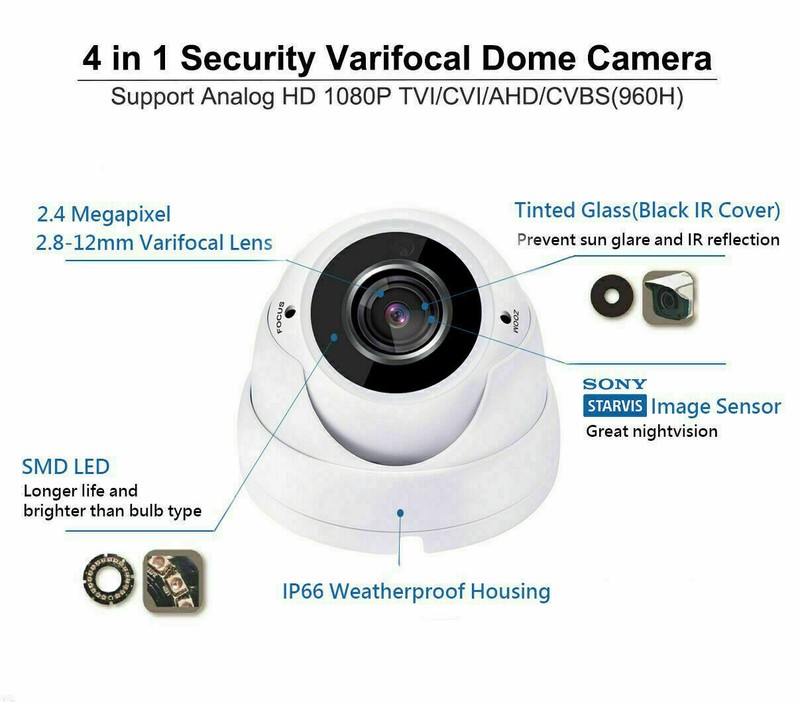 Security 2.8mm-12mm IR Varifocal Dome Camera 2.4MP In/Outdoor CVI TVI AHD ANALOG gallery