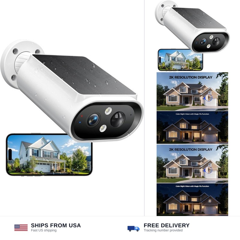 AlkiVision Solar Security Cameras Wireless Outdoor – 2K Night Color Vision Ca…