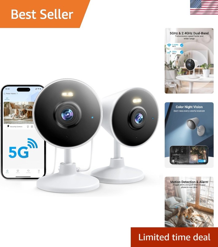 2-Pack 5G & 2.4G Home Security Camera with Color Night Vision & 2-Way Audio