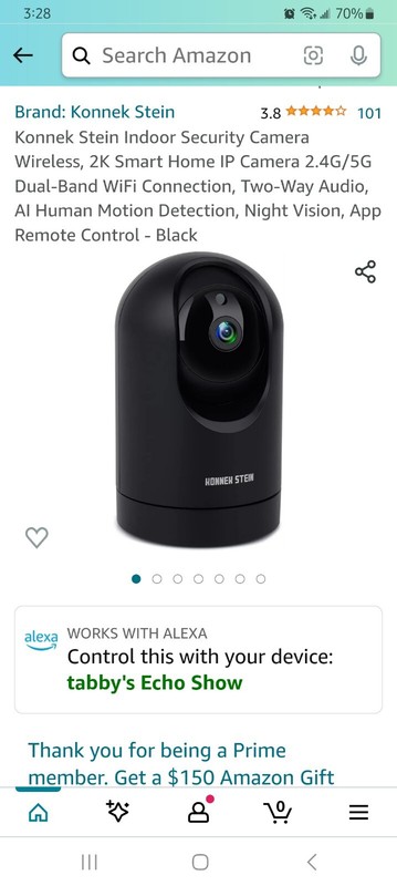 Konnek Stein Indoor Security Camera Wireless 2K Smart Home 2.4G/5G Open Box New