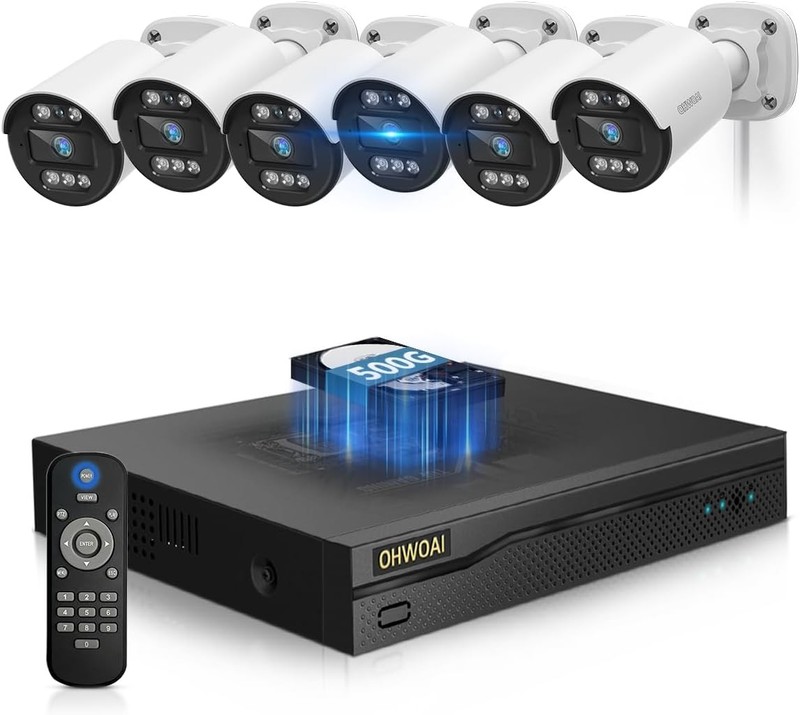 5MP Wired Security Camera System 80ft IR Night Vision AI Human Detection