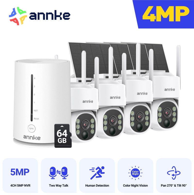 ANRAN Solar Battery Powered Wireless Security Camera System WiFi Outdoor w/64GB