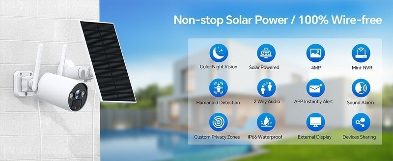 Wireless CCTV Solar Powered Security Camera System Outdoor Home 10CH NVR 500GB gallery