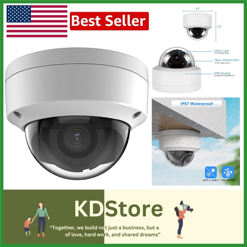 6MP Vandal Dome PoE Security Camera – Wide Angle, Weatherproof, H.265 Compres…