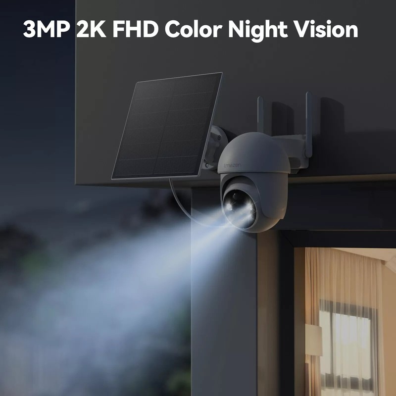 TMEZON 3MP Wireless Solar Powered Security Surveillance System Camera Night View gallery