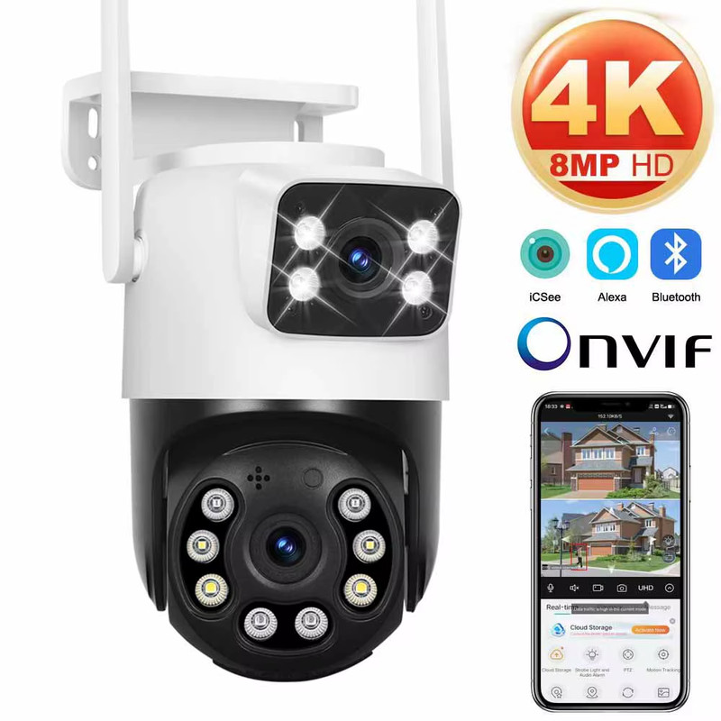 Dual Lens Wifi Camera Outdoor 4K 8MP PTZ Night Vision Dual Screen Human Detectio gallery