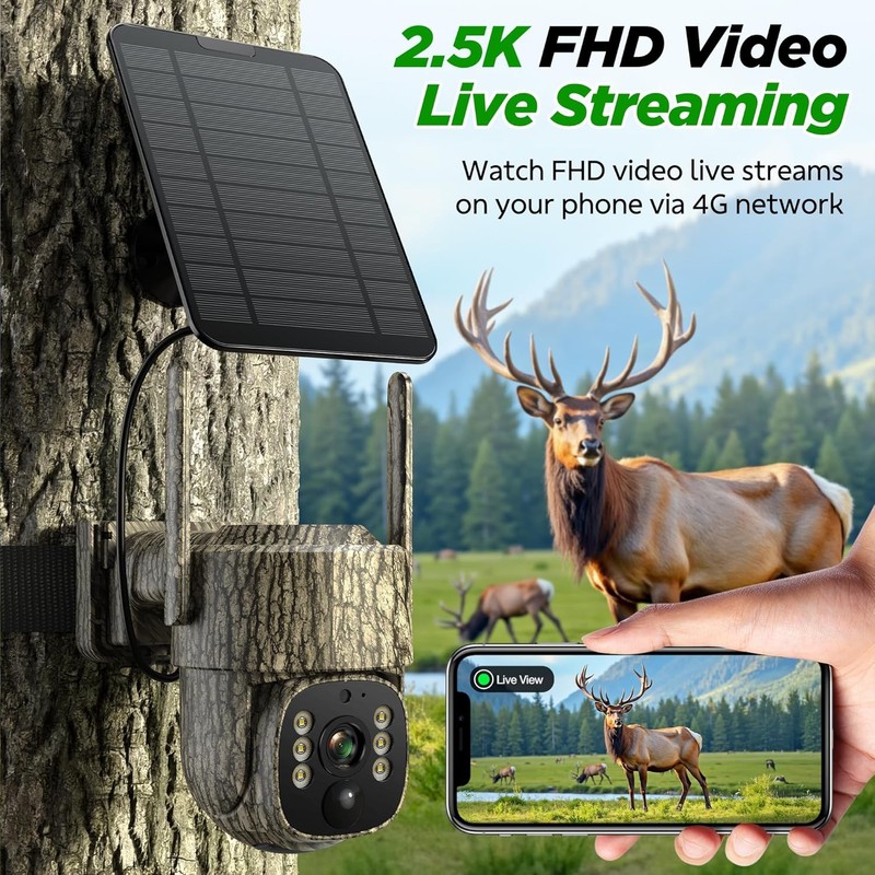 Solar Battery Powered IP Security Camera Outdoor 4G LTE 2.5K PTZ Trail Camera gallery