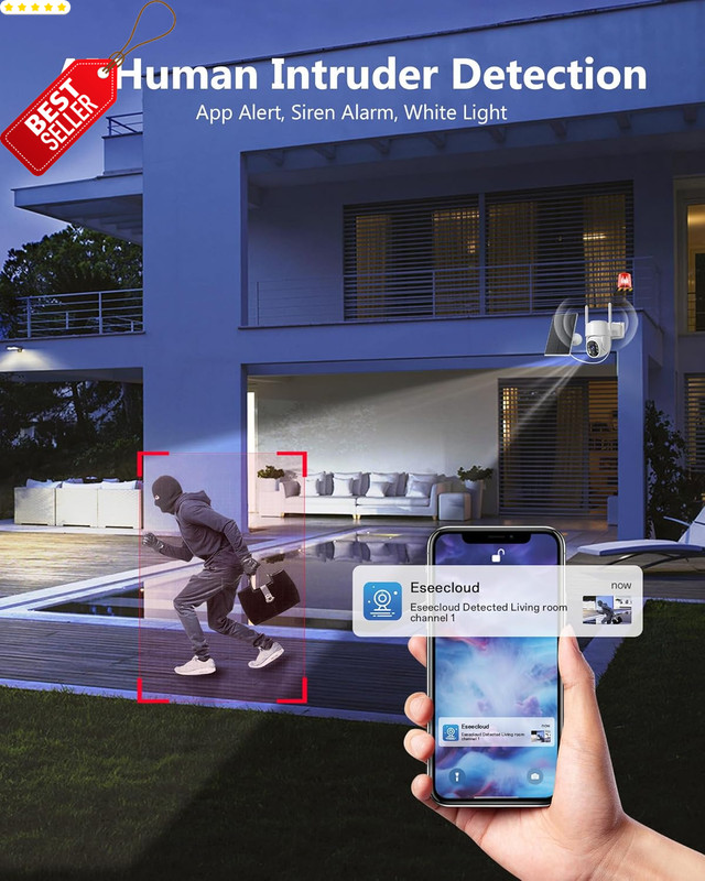 2Pack Solar Security Cameras Wireless Outdoor 2K PTZ 5G WiFi Night Vision - US gallery