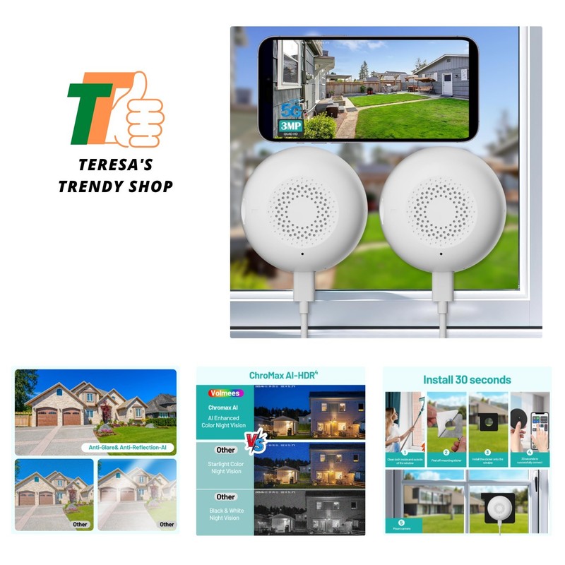 3MP Window Cameras for Home Security-2 Pack, 5GHz & 2.4GHz WiFi Dome Security…