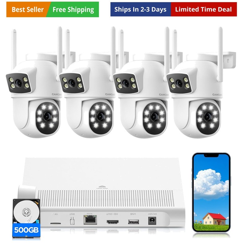 4MP Dual Lens Home Security Camera System Wireless, Security Cameras Wireless…