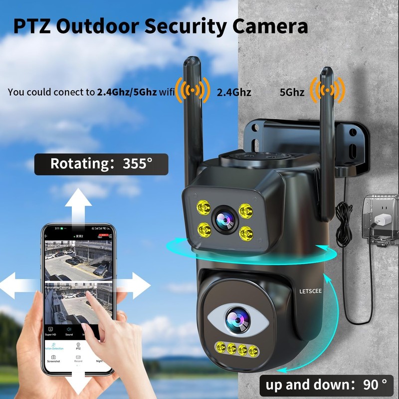 Dual Lens WiFi Security Camera Outdoor PTZ Auto Tracking Home Surveillance Night gallery