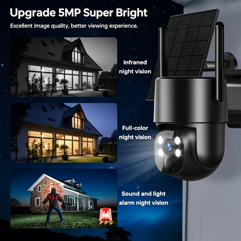 5MP Solar Security Camera Wireless Outdoor,IP65 Waterproof gallery
