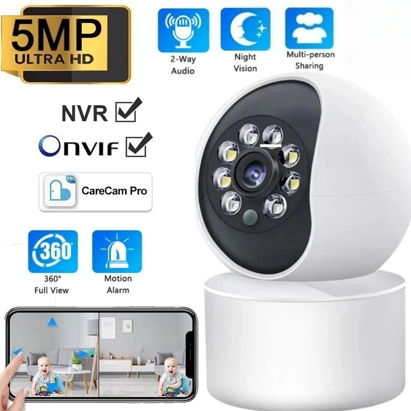 Mini Security Camera 5MP Wifi PTZ IP IR Camera Indoor Baby Monitor Two Way Audio