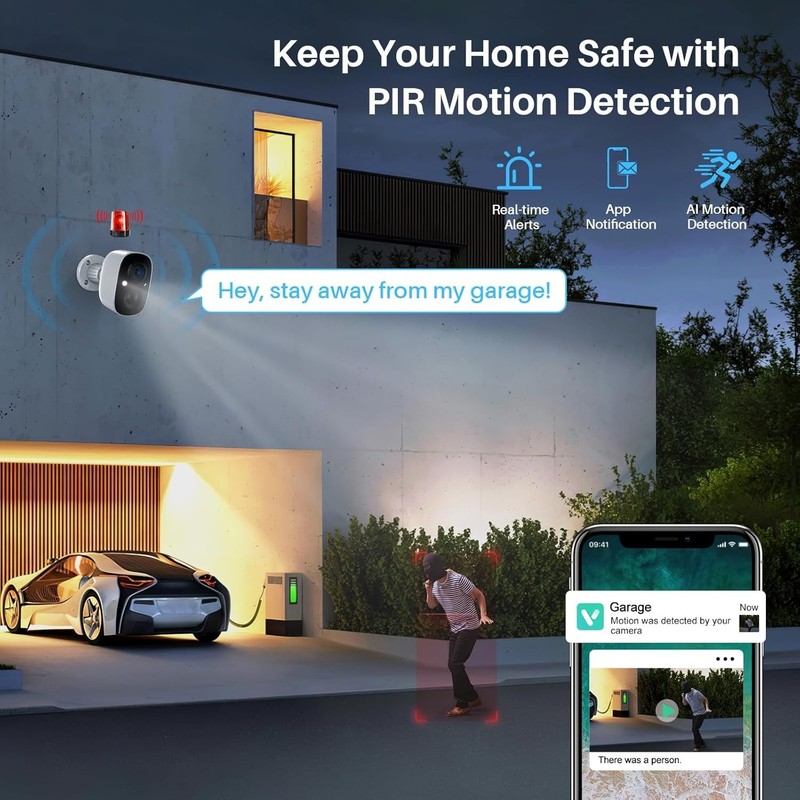 Weatherproof 2K Battery-Powered Security Camera with 2-Way Talk & Siren Alarm gallery