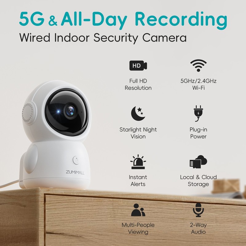 ZUMIMALL Wired Baby Monitor Camera 2K HD,24/7 Indoor Recording, Sound Detection gallery