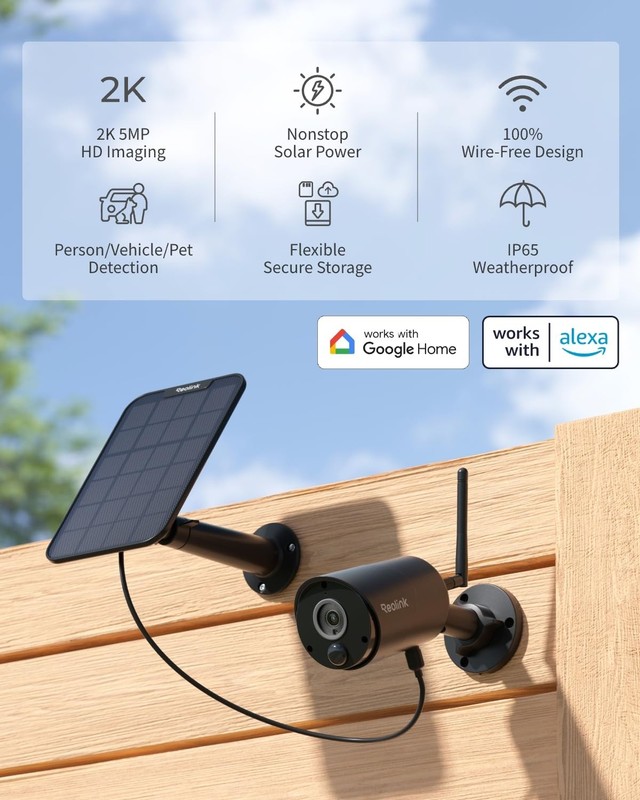 Argus Eco Black+Solar Panel 2K 5MP Solar Security Camera Outdoor for Home Sur... gallery