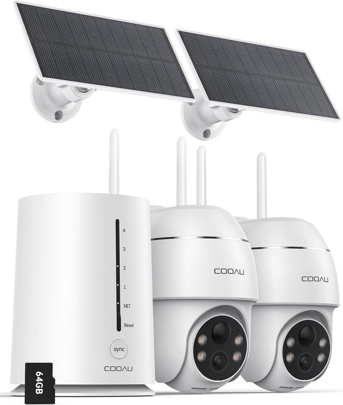 COOAU 4MP 360° Solar Security Cameras Wireless Outdoor Camera,5GHz & 2.4GHz WiFi