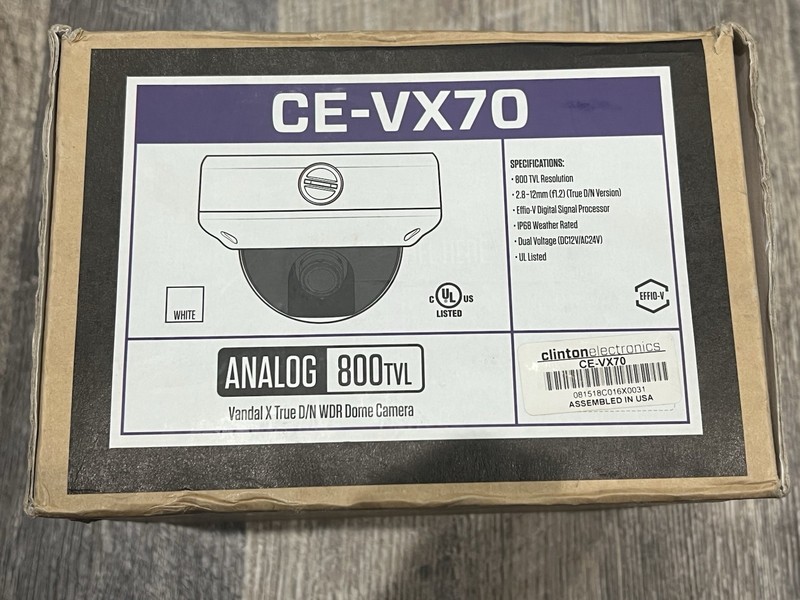 Clinton Electronics CE‑VX70 Vandal X Dome Analog 800tvl Camera NEW (1BLK27)