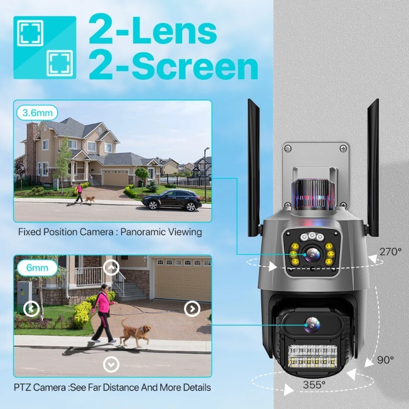 8MP PTZ WiFi Camera Dual Screen Color Night Vision Outdoor Security CCTV Camera gallery
