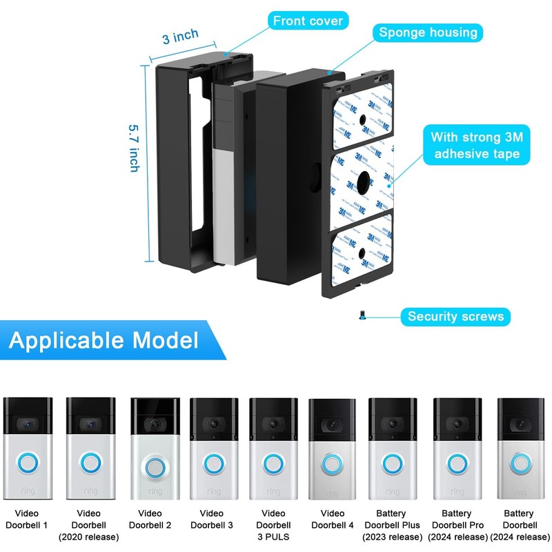 Adhesive Mount Compatible With For Video Doorbell Nodrill Mounting Bracket Cover gallery
