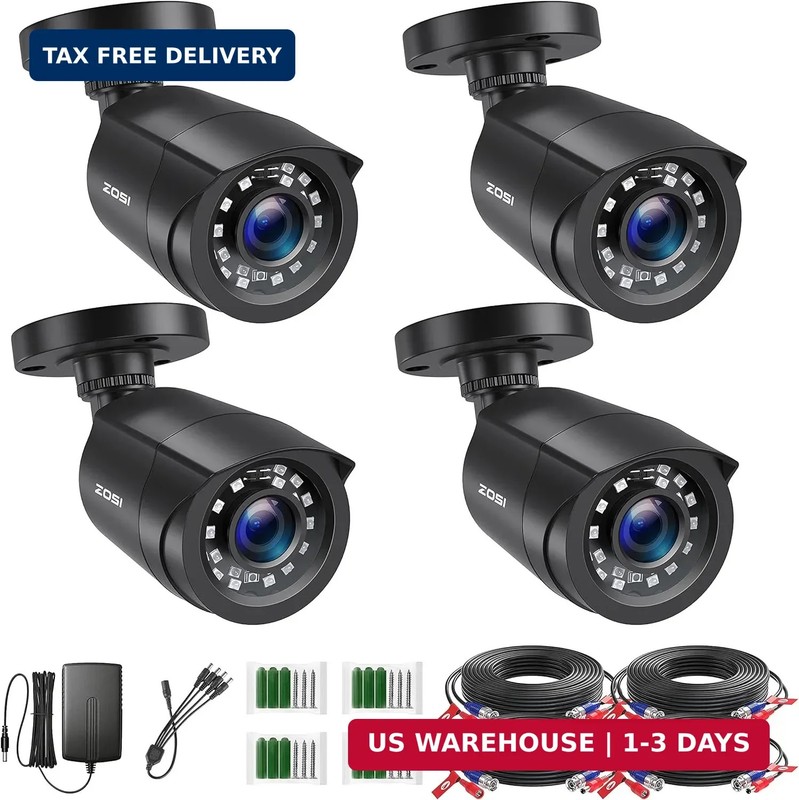 4 Pack 1080P HD Security Bullet Camera Outdoor Indoor Home CCTV Surveillance Kit