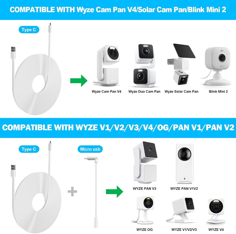 2 Pack 20FT Power Extension Cable Compatible with Wyze Cam V4/V3/Og,Wyze gallery