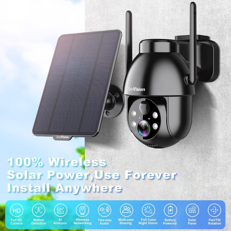 Solar Security Cameras Wireless Outdoor, 2K PTZ WiFi 3MP Indoor Security Came... gallery